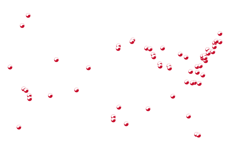 A map showing all the NKR center locations across the USA.