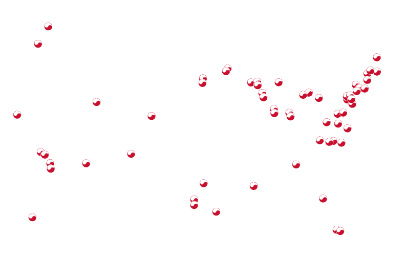 A map of all the NKR center locations across the USA.