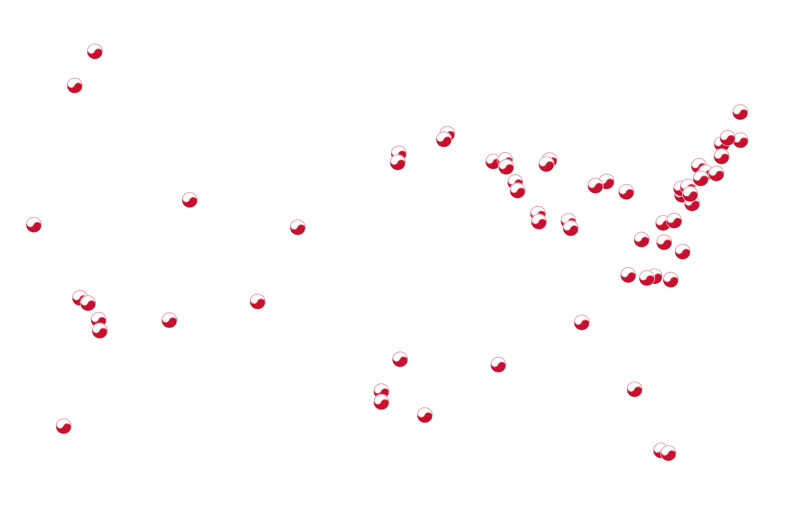 A map of USA with all the FAK microsite center locations.